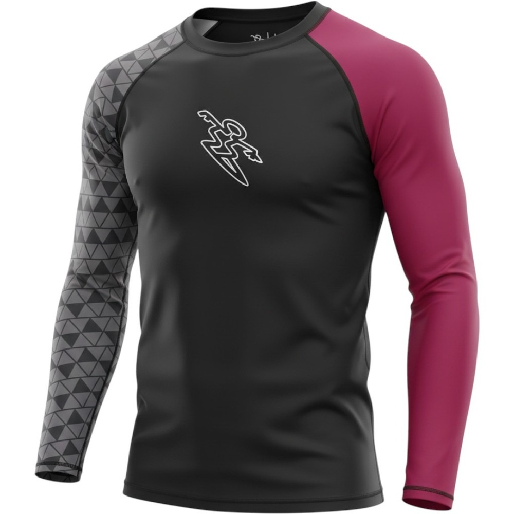 Da Hui Mens Long Sleeve Rash Guard Swim Shirt Black Red Geometric Large NWT